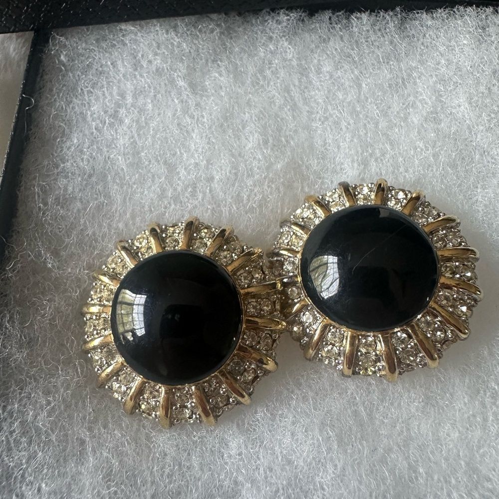 St John Elegant Black and Gold Vintage Earrings